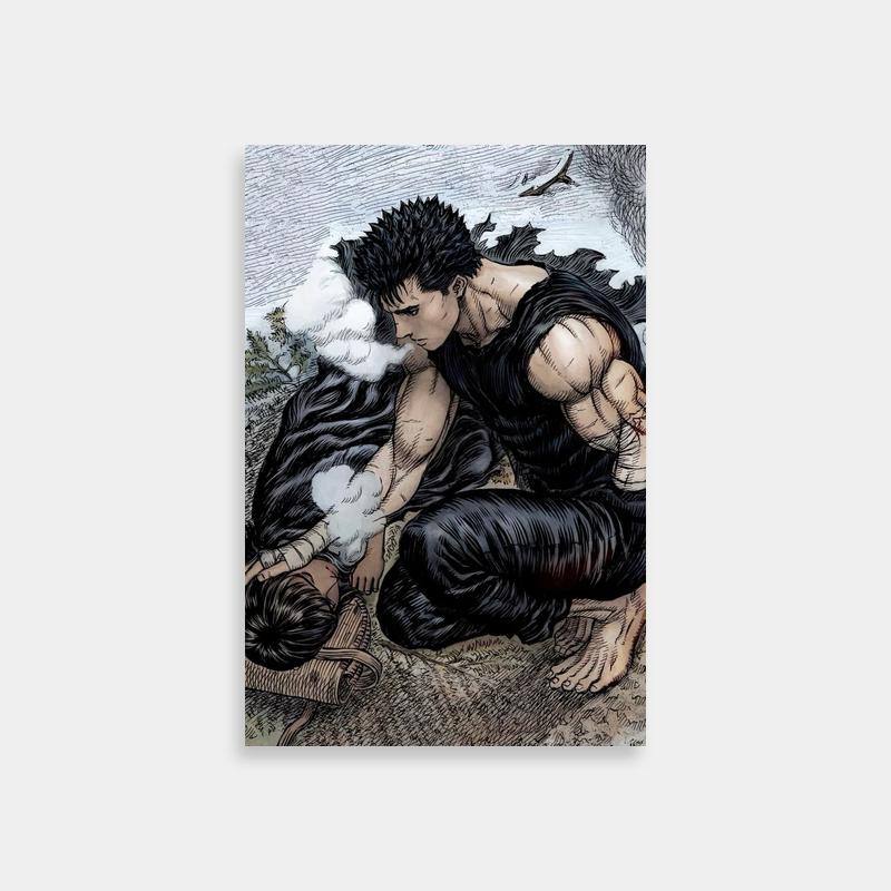 Casca Berserk Poster - Man Kneeling Next to Dog Art Print