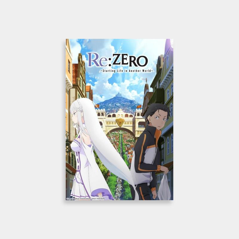 Re:Zero Anime Poster - Emilia & Character Cityscape Art