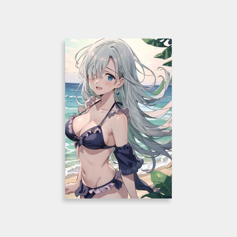 Elizabeth Liones Seven Deadly Sins Poster - Beach Scene with Gray Hair & Blue Eyes