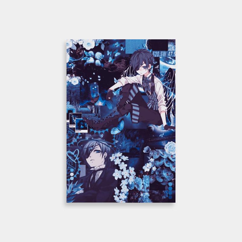 Ciel Phantomhive Black Butler Collage Art Print - Blue Flowers Poster