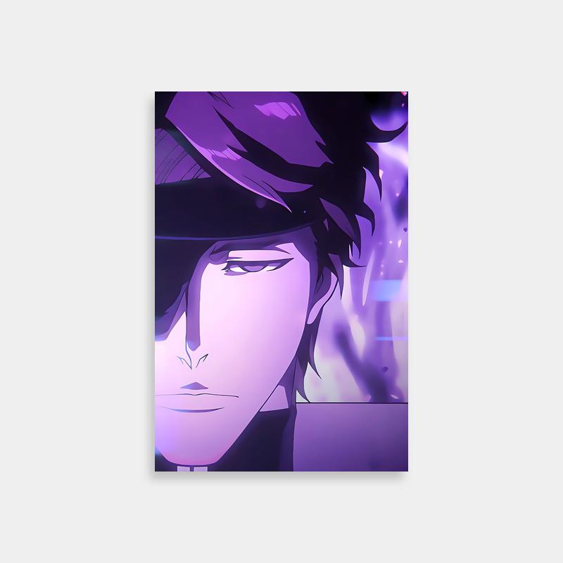 Aizen Sosuke Bleach Wall Art - Purple-Haired Character in Fedora