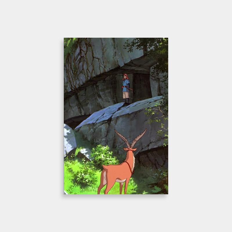 Princess Mononoke Ashitaka Poster - Deer and Man on Rock Formation