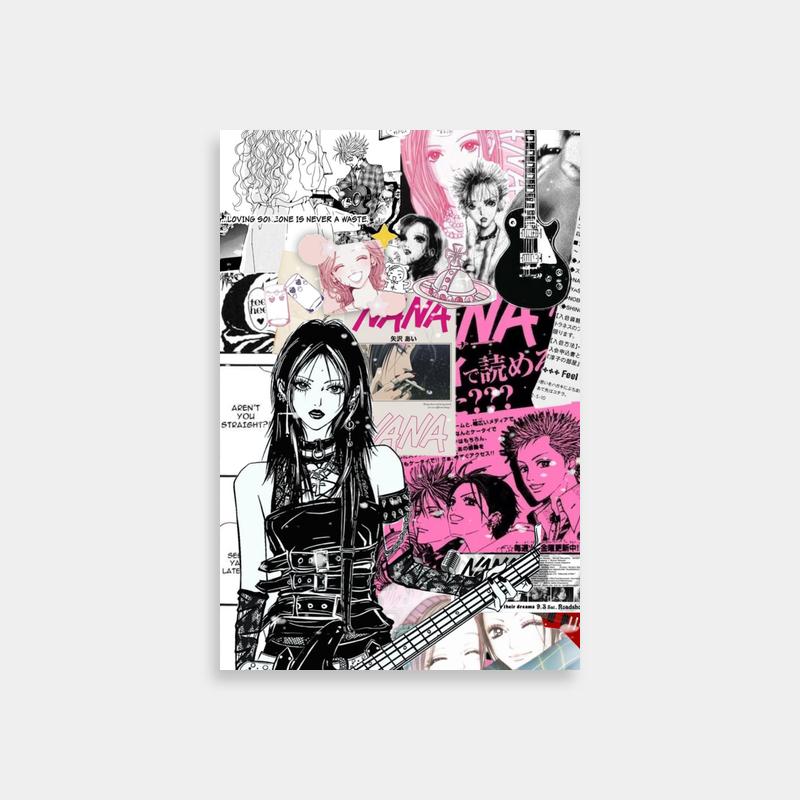 Nana Osaki Pink Hair Anime Collage - Black & White Poster