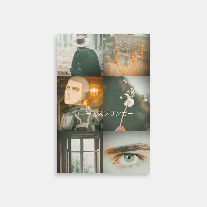 Connie Springer Attack on Titan Collage Poster - Green Eyes & House Background