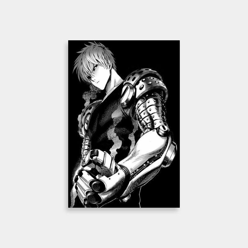 Genos One Punch Man Black & White Armor Poster