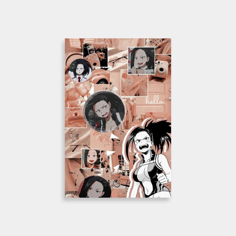 Momo Yaoyorozu My Hero Academia Poster – Anime Collage Art in Pink & Orange