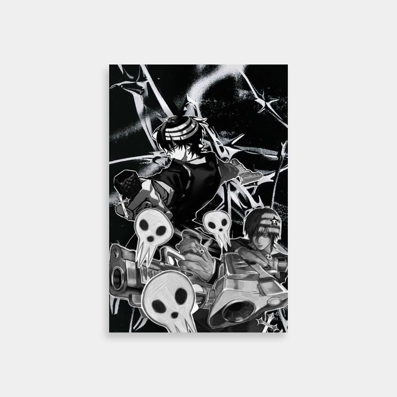 Death The Kid Motorcycle Art Print - Soul Eater Black & White Sketch