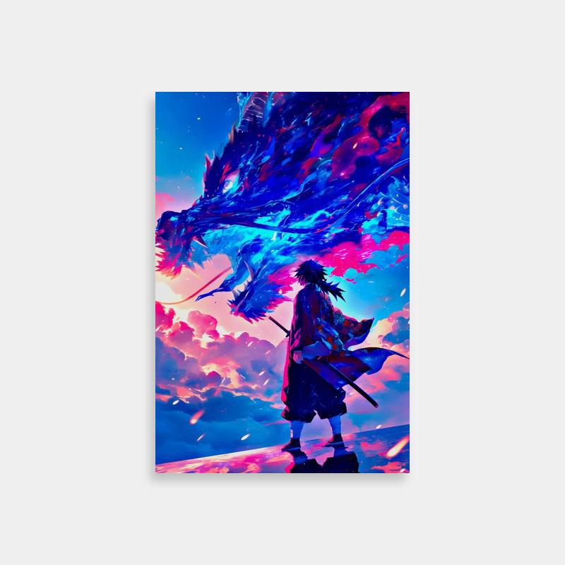 Giyu Tomioka vs Blue Dragon Poster - Epic Demon Slayer Artwork