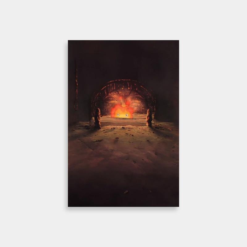 Calcifer Howls Moving Castle Print - Fire Pit Scene with Fireworks