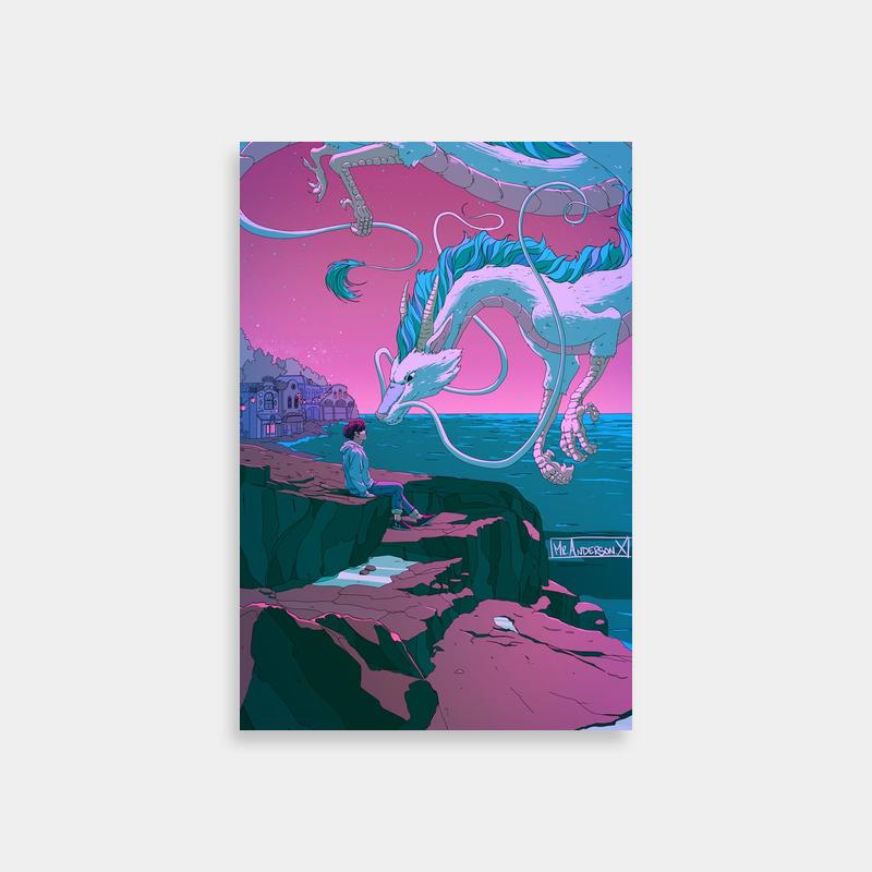 Haku & Dragon on Cliff - Spirited Away Anime Wall Art