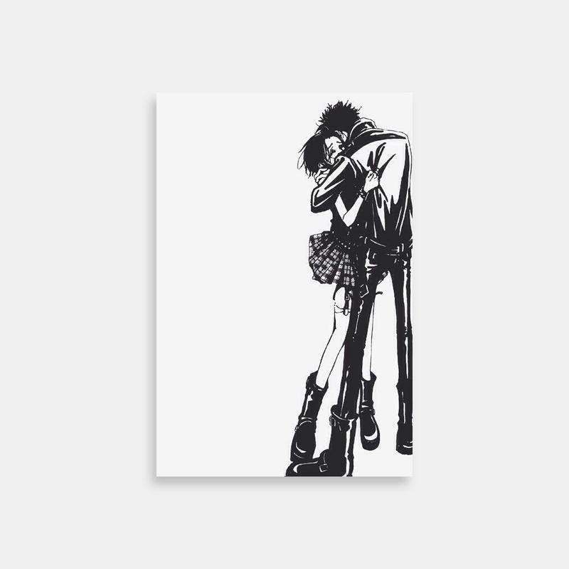 Ren Honjo Nana Poster - Kissing Couple Black Ink Art