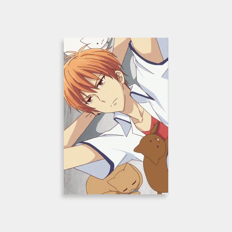 Yuki Sohma Fruits Basket Poster - Red-Haired Anime Character Holding a Dog
