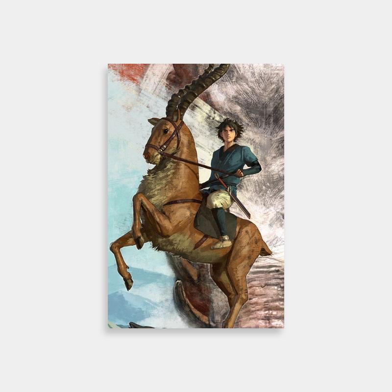 Princess Mononoke Ashitaka Poster - Man Riding Horse with Giant Horned Animal