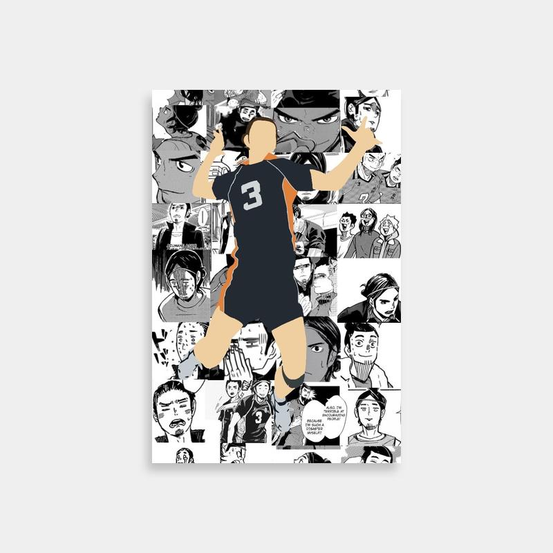 Asahi Azumane Black and White Haikyuu Poster - Anime Group Art