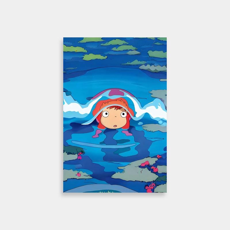 Ponyo Floating in Water Poster - Girl with Head Above Surface