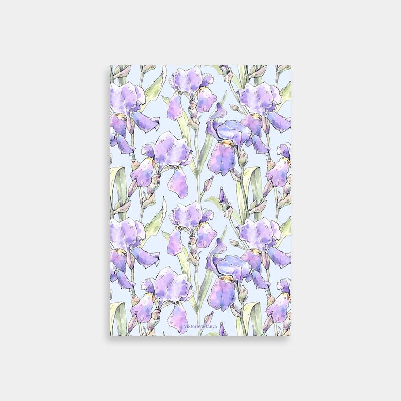 Purple Iris Flowers Watercolor Art Print - Fire Force Inspired Decor
