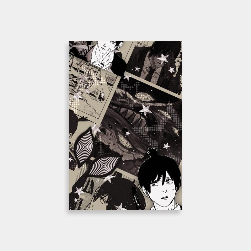 Aki Hayakawa Chainsaw Man Art - Black & White Anime Characters with Stars