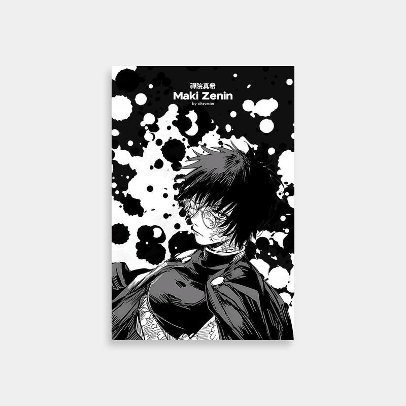 Maki Zenin Jujutsu Kaisen Poster - Black & White Anime Art