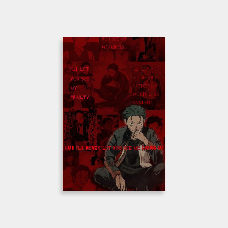 Subaru Natsuki Re:Zero Poster - Sitting on Red Background Anime Art