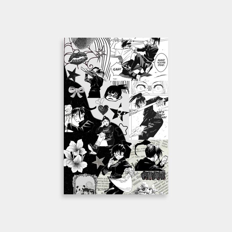 Black and White Anime Poster - Jujutsu Kaisen Maki Zenin Art