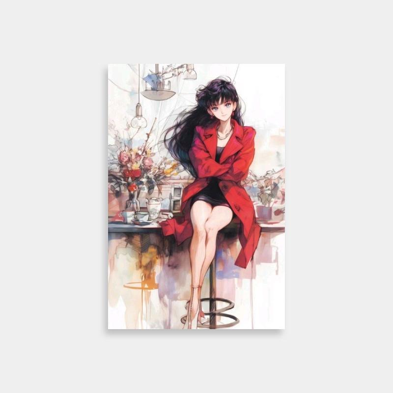Rei Hino Sailor Moon Poster - Relaxing Bar Stool Scene