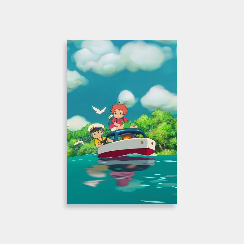 Ponyo on the Cliff by the Sea Poster - Boat Scene with Trees