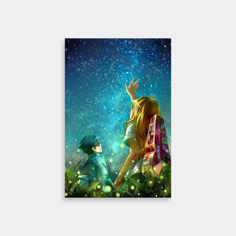 Your Lie in April Stargazing Poster - Anime Characters Under the Stars