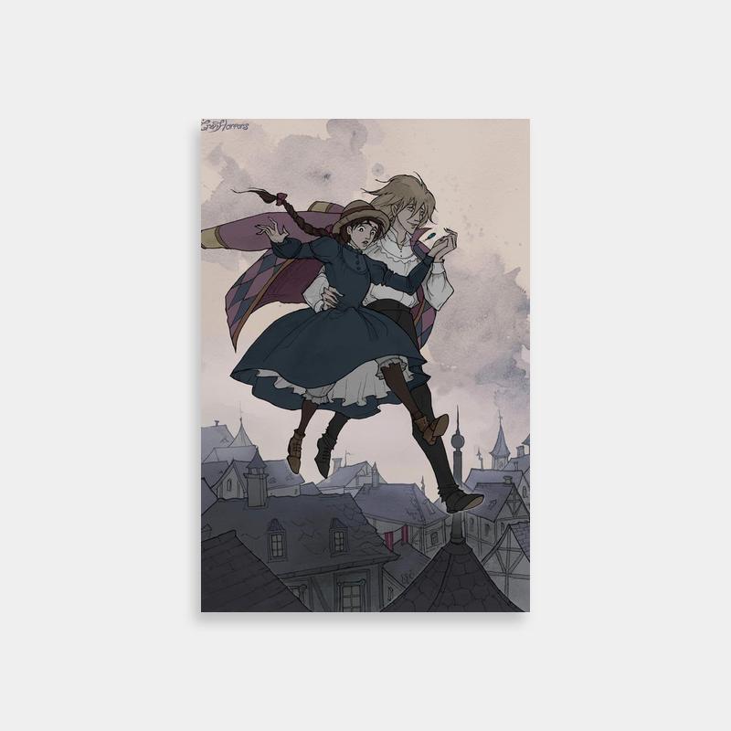 Howls Moving Castle Flying Scene Poster - Sophie Hatter Wall Art