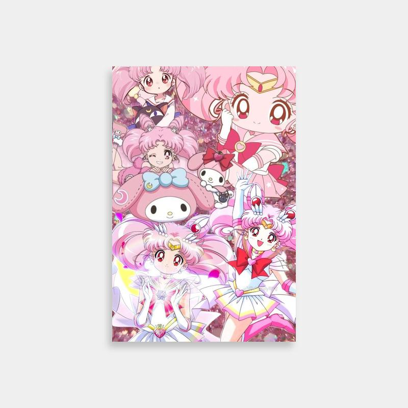 Chibiusa Sailor Moon Poster - Anime Character with Pink Hair & Purple Glitter Background
