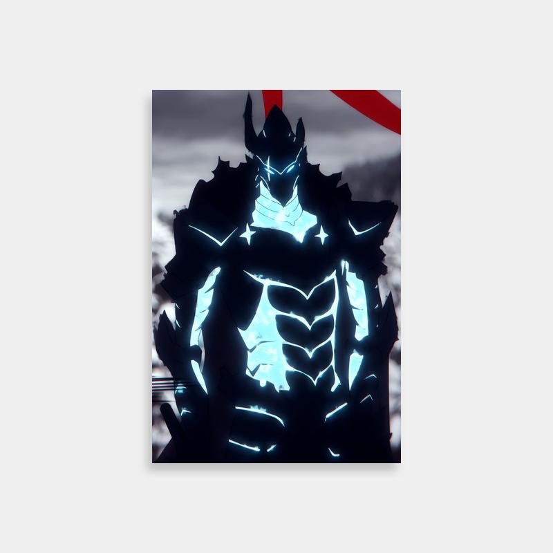 Igris Solo Leveling Wall Art - Glowing Armor in Snowy Mountains