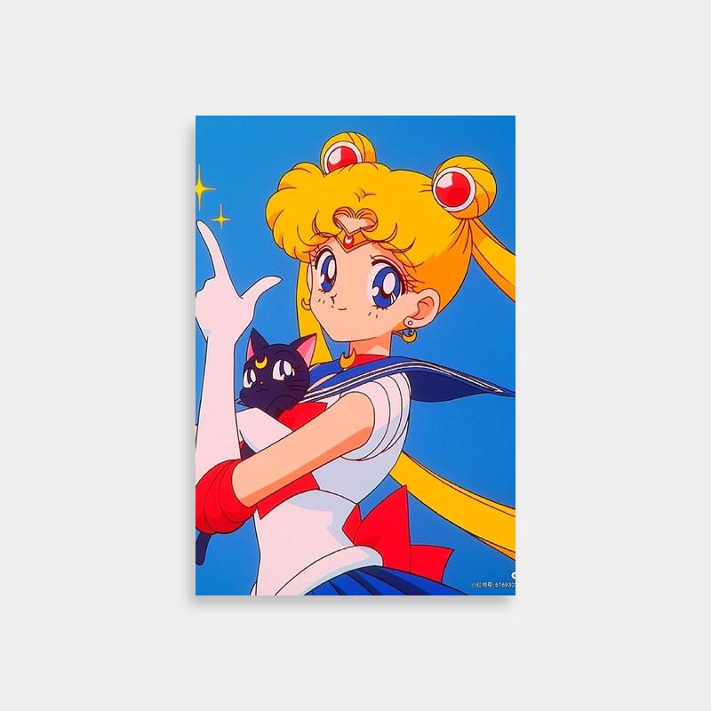 Sailor Moon Usagi Tsukino Anime Poster - Holding Black Cat