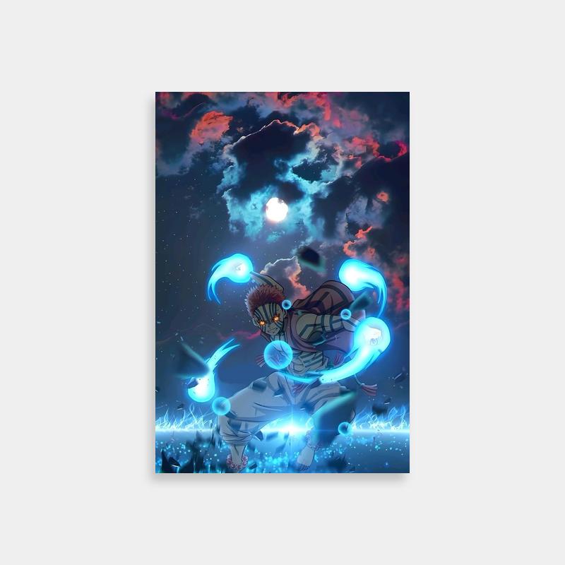 Akaza Floating Anime Poster - Glowing Blue Circles