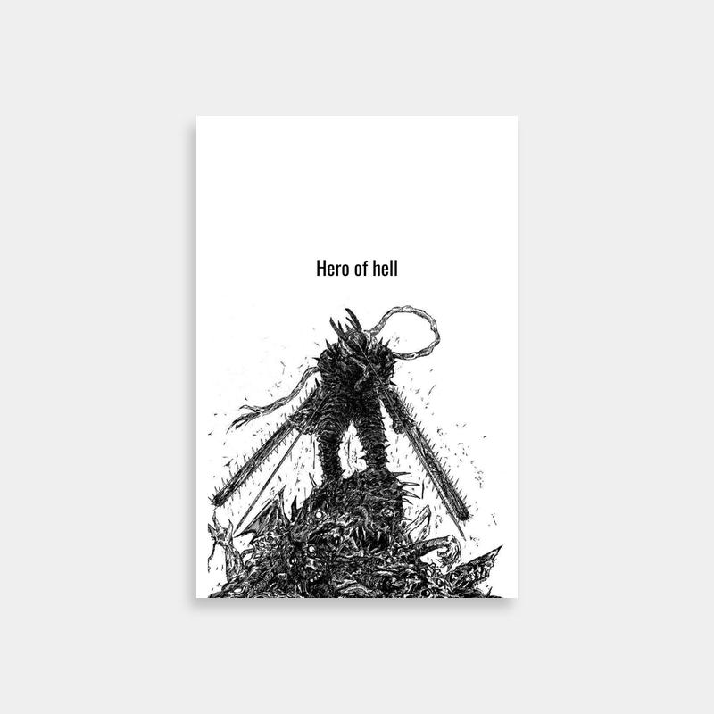 Pochita Chainsaw Man Poster - Hero of Hell Black & White Monster Art