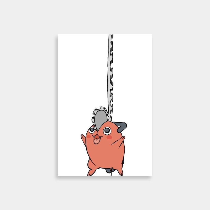 Pochita Chainsaw Man Art - Cartoon Character Hanging from Chain