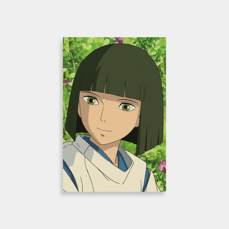 Yubaba Spirited Away Poster - Anime Character with Green Eyes and Purple Flowers