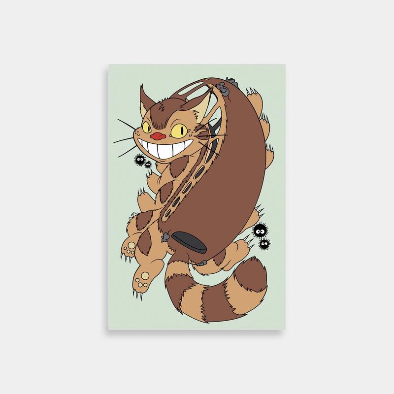 My Neighbor Totoro Catbus Print - Cartoon Cat with Big Eyes