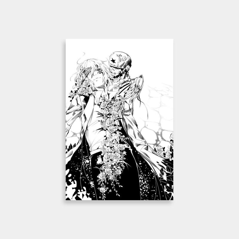 Allen Walker D.Gray-Man Art Print - Black & White Floral Anime Scene