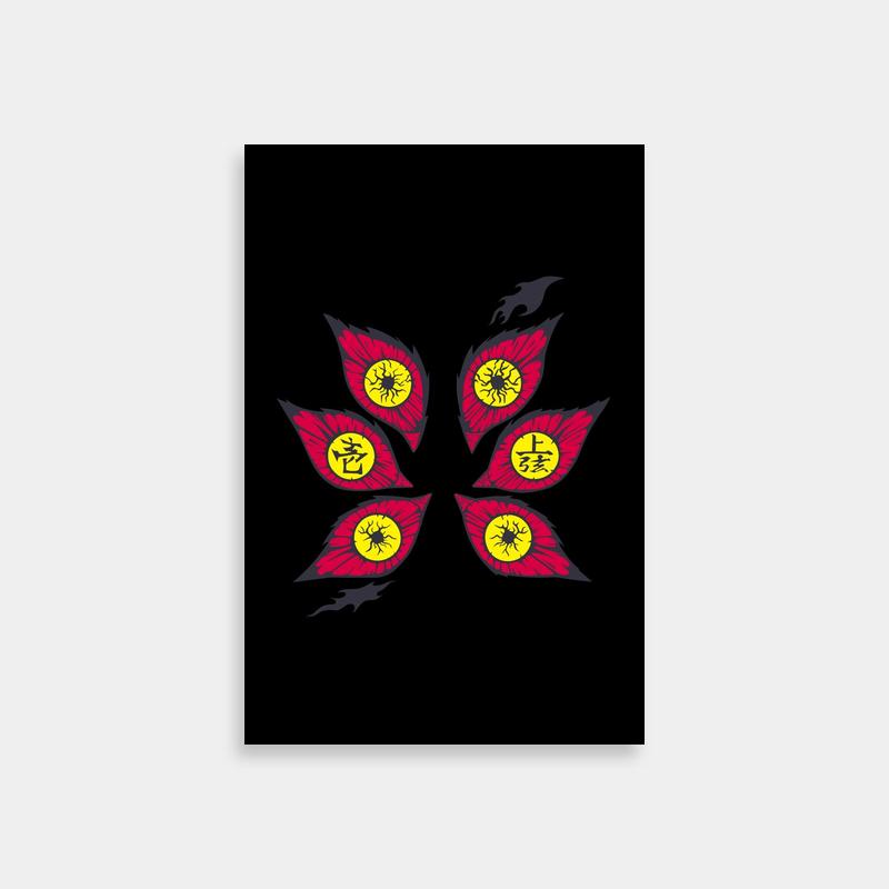 Kokushibo Demon Slayer Floral Art Print - Red & Yellow Petals on Dark Background