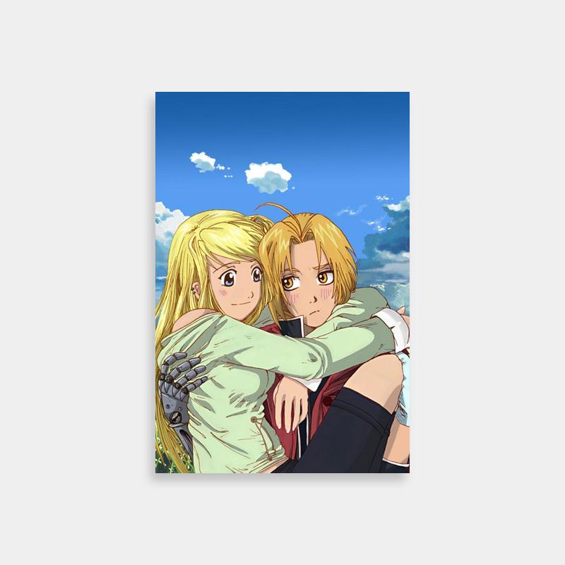 Winry Rockbell Emotional Anime Poster - Hugging Art