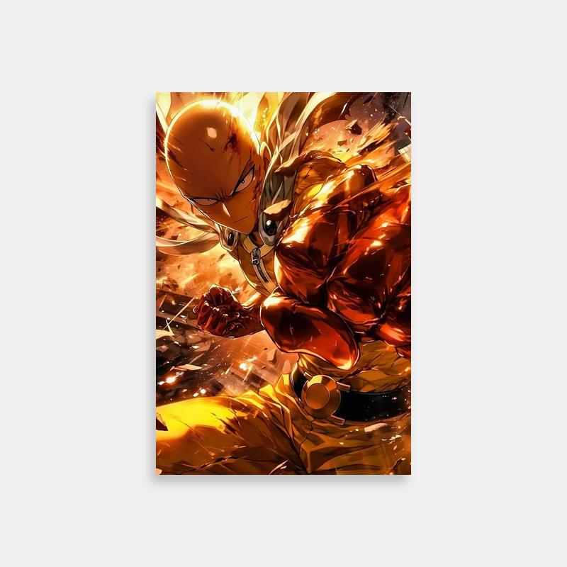 Saitama One Punch Man Art Print - Fiery Anime Character