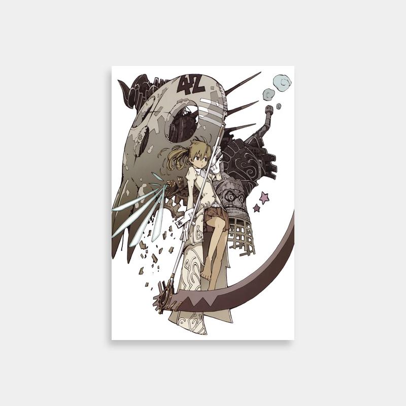 Maka Albarn Soul Eater Poster - Anime Character Sitting on Giant Skull with Swords