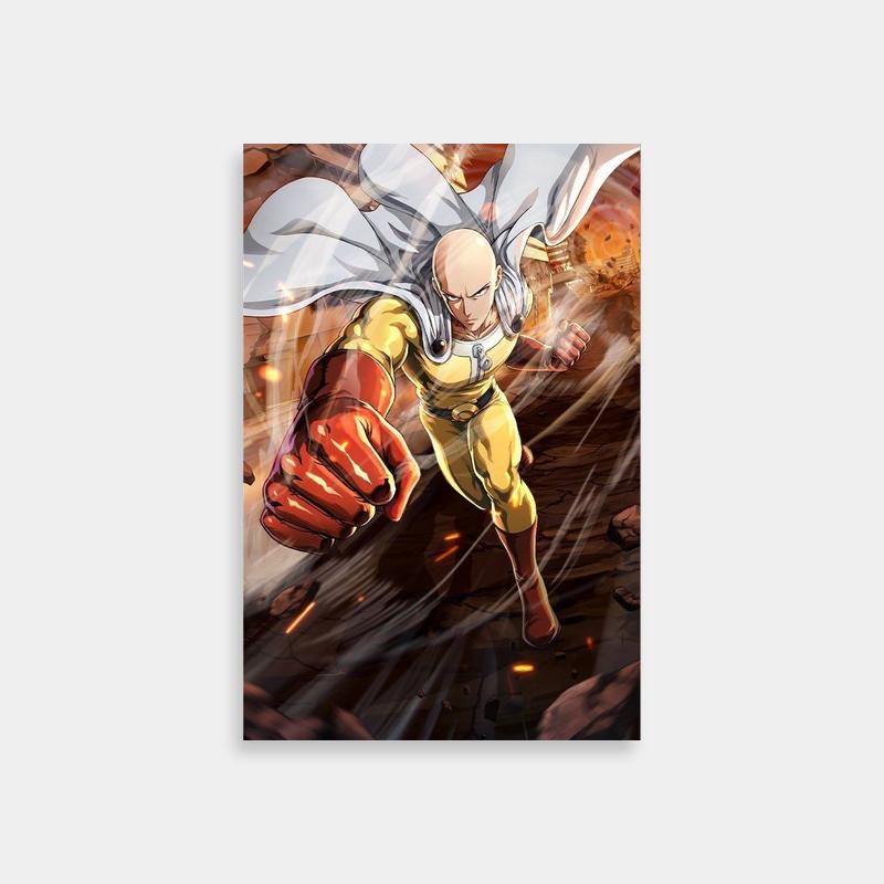 Saitama One Punch Man Flying Poster - Anime Wall Decor