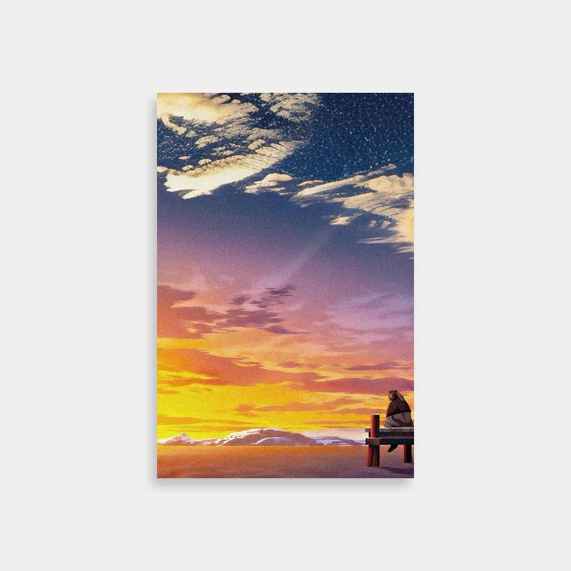 Vinland Saga Thors Wall Art - Man Sitting Under Colorful Sky