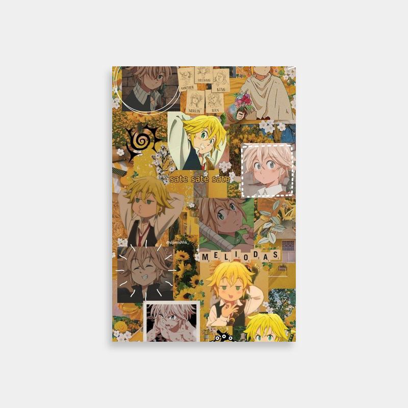 Meliodas Sunflower Anime Poster - Yellow Hair Character Collage