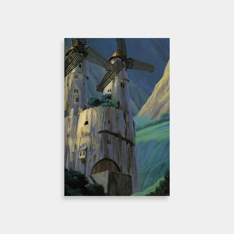Nausicaa Windmills on Mountain Painting - Anime Art Print