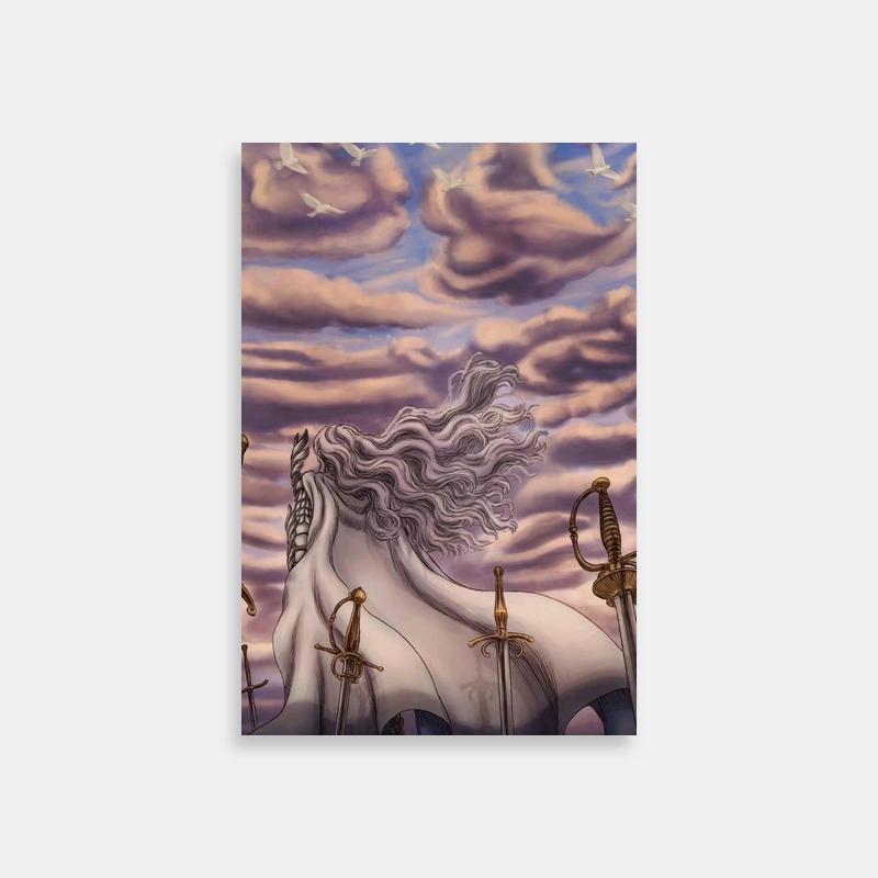 Griffith Berserk Wall Art - White Horse with Swords Under Cloudy Sky
