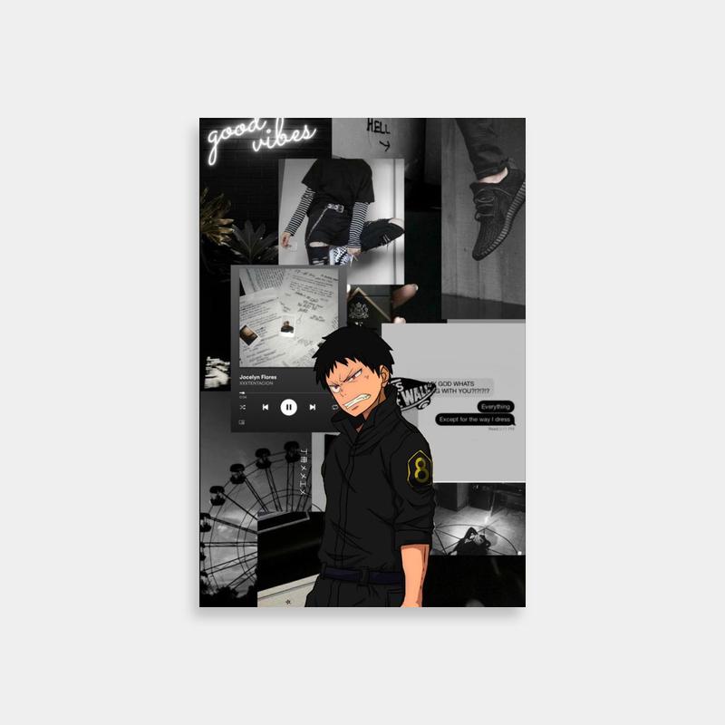 Fire Force Black & White Anime Collage Poster