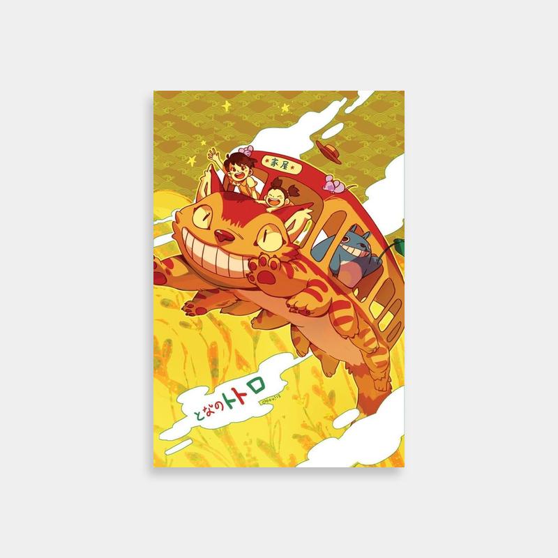 Catbus My Neighbor Totoro Happy Birthday Poster - Animal Bus Wall Art