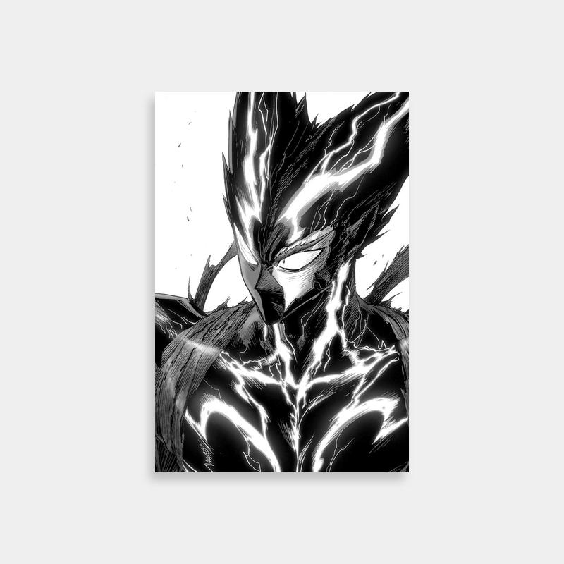 Garou One Punch Man Lightning Character Poster - Black & White Anime Art
