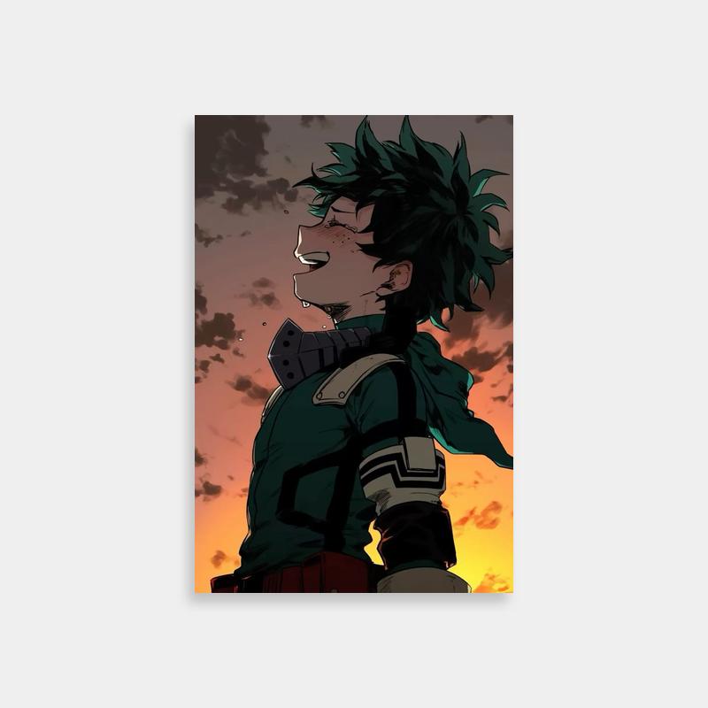 Izuku Midoriya My Hero Academia Print - Black Hair & Green Eyes Sunset Art